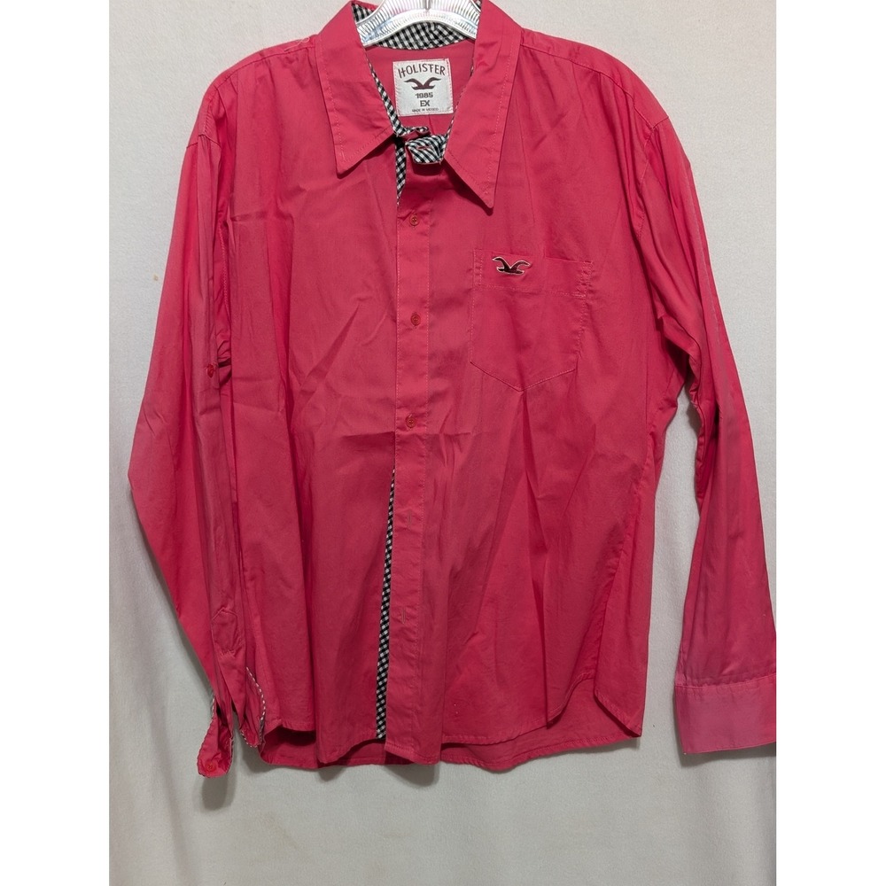Hollister Womens Pink Button Down Shirt Long Sleeve Gingham Trim Size EX